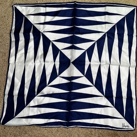 UGRA Geometric Blue and White Silk Blend Scarf - Picture 7 of 7